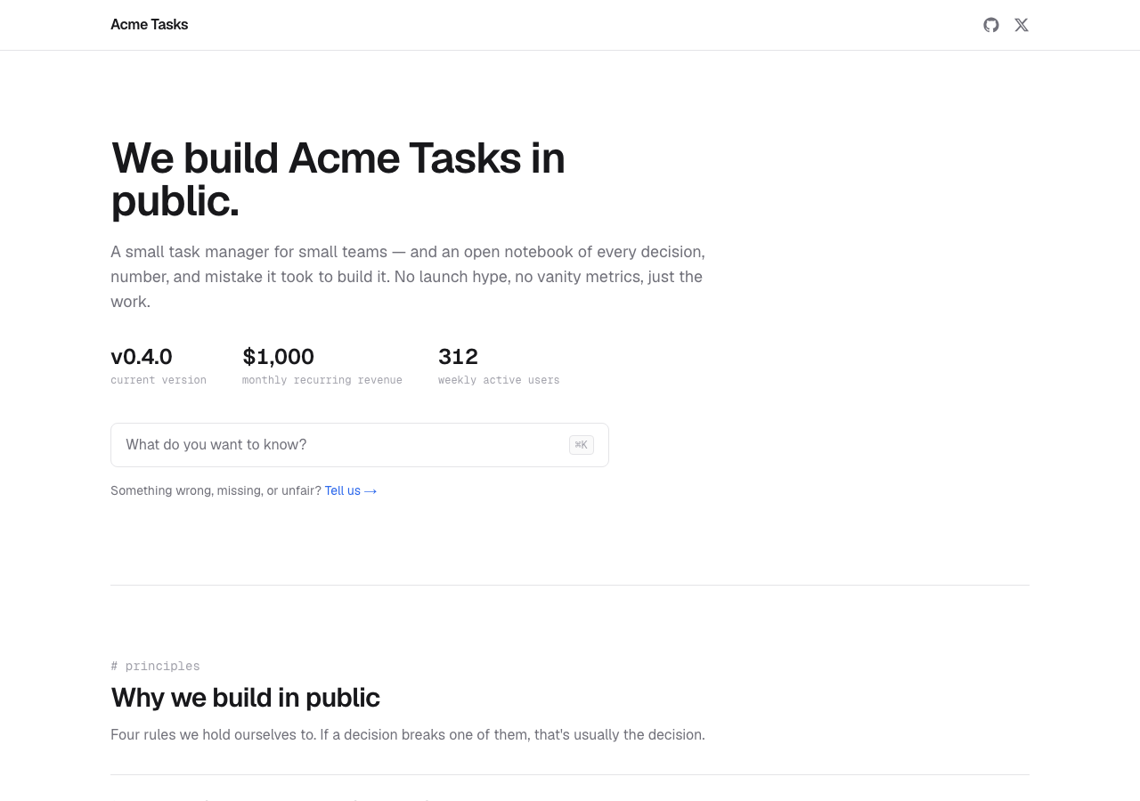 El template recién clonado: Acme Tasks, listo para hacerlo tuyo