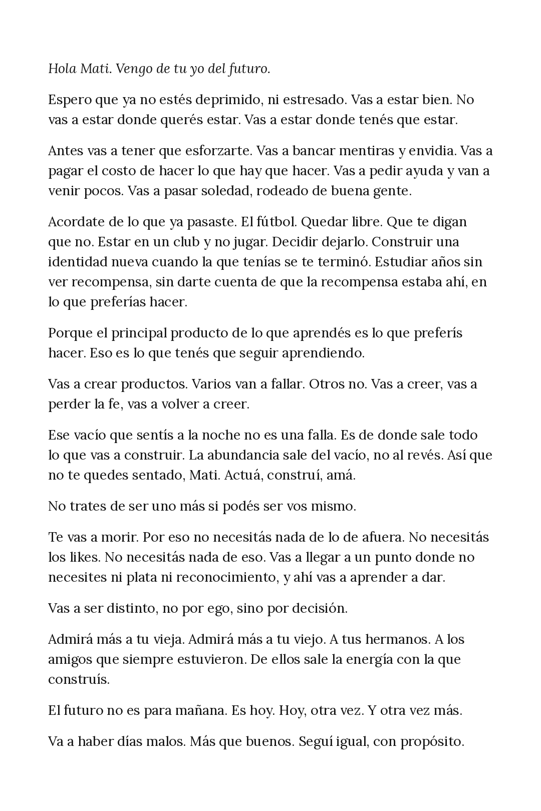 La carta de mi yo del futuro, entera, tal como salió esa noche