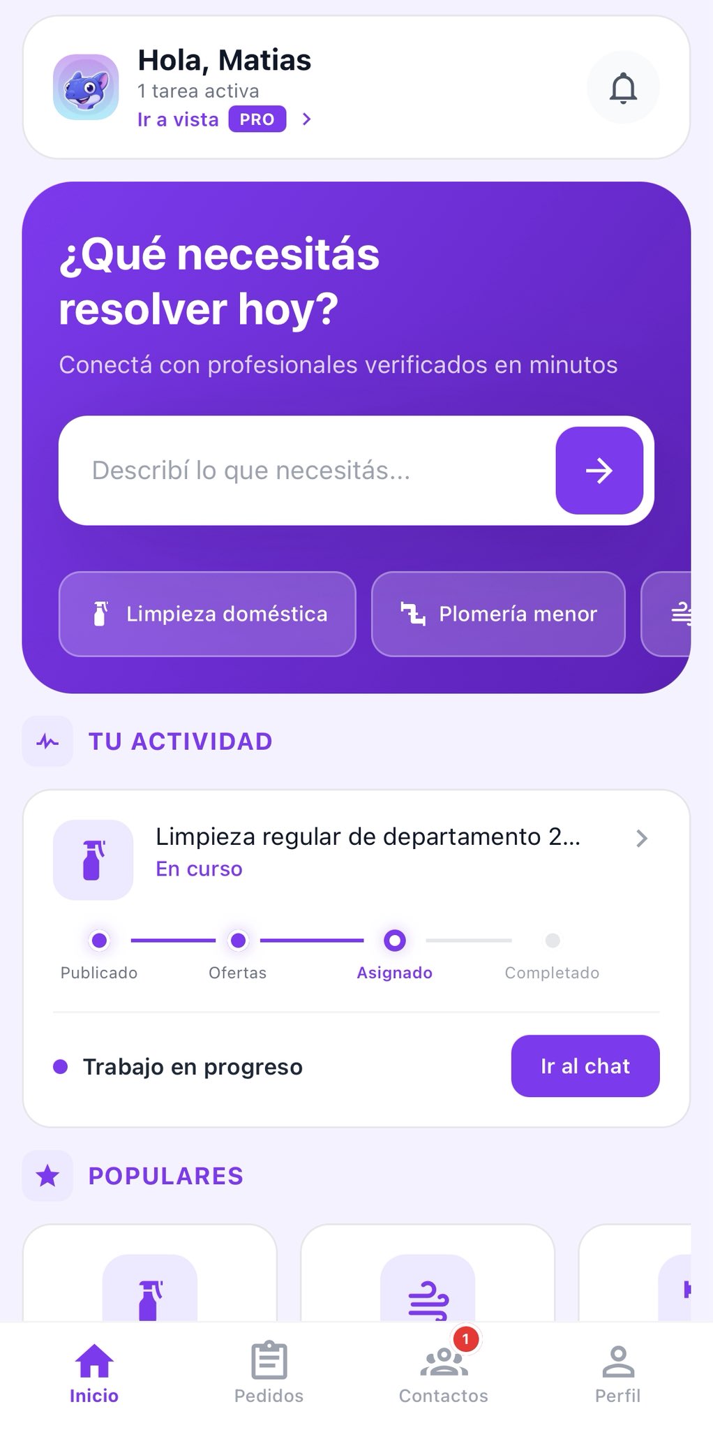 Home de la app de Tegu antes del rediseño